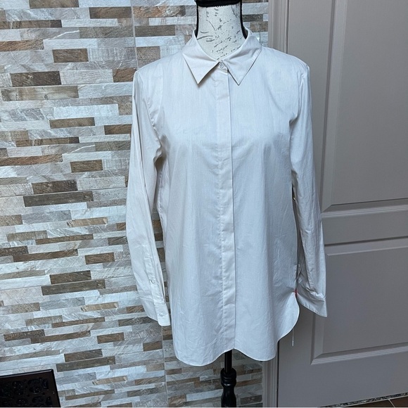 THEORY NWT Straight Cotton Button Shirt Wheat Sz L - Picture 4 of 11